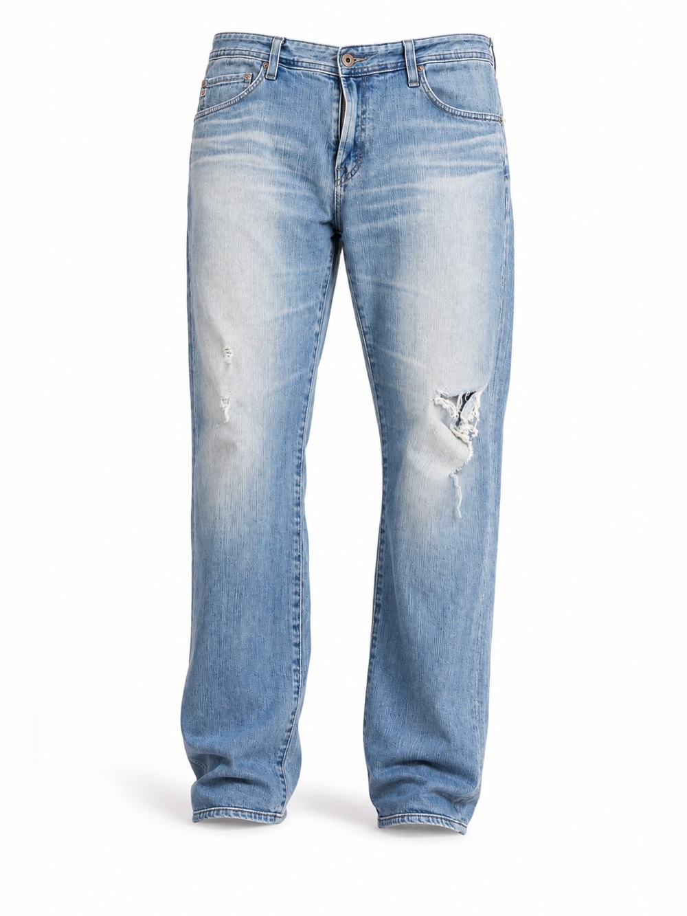 AG Adriano Goldschmied Graduate Denim Slim Straight Distressed Light Wash Jeans
